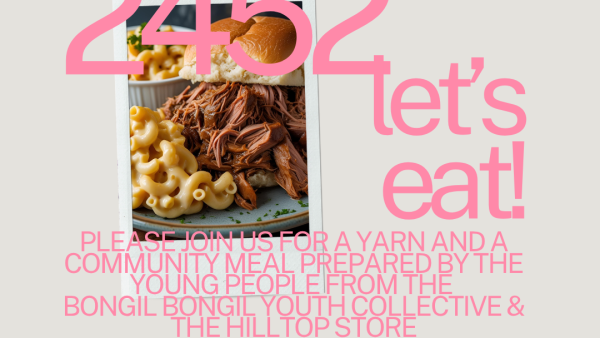 Table 2452 with a picture of pulled meat and description of community event